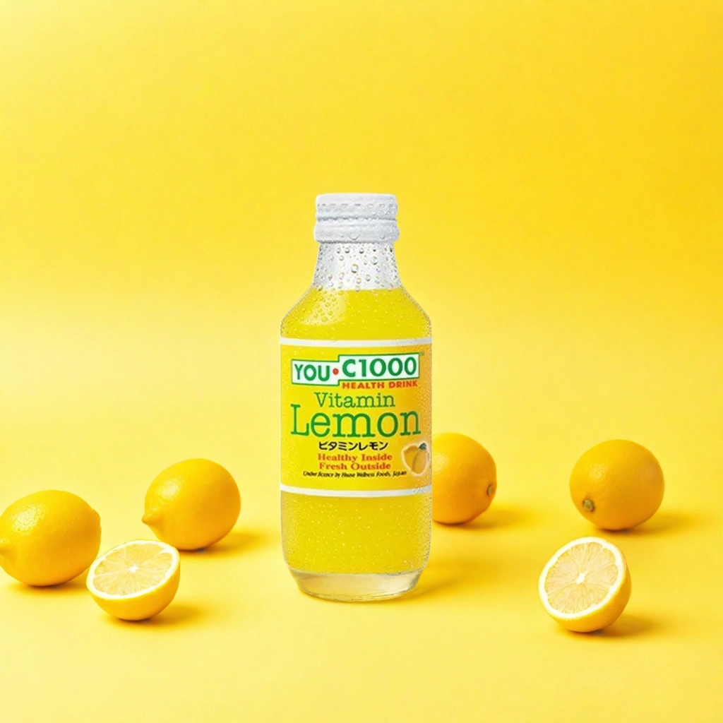 Click to enlarge C100 Vitamin Lemon on Yellow Background with Scattered Lemons 2
