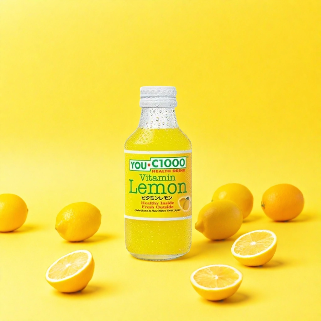 Click to enlarge C100 Vitamin Lemon on Yellow Background with Scattered Lemons 3
